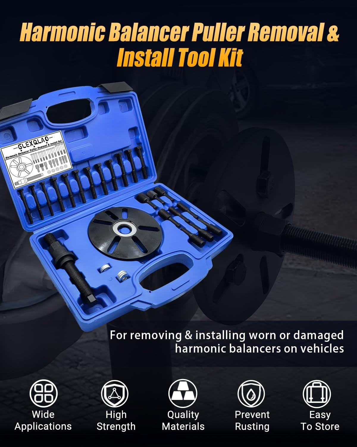 Harmonic Balancer Puller Installer Set, Crankshaft Pulley Disc Removal Tool Kit