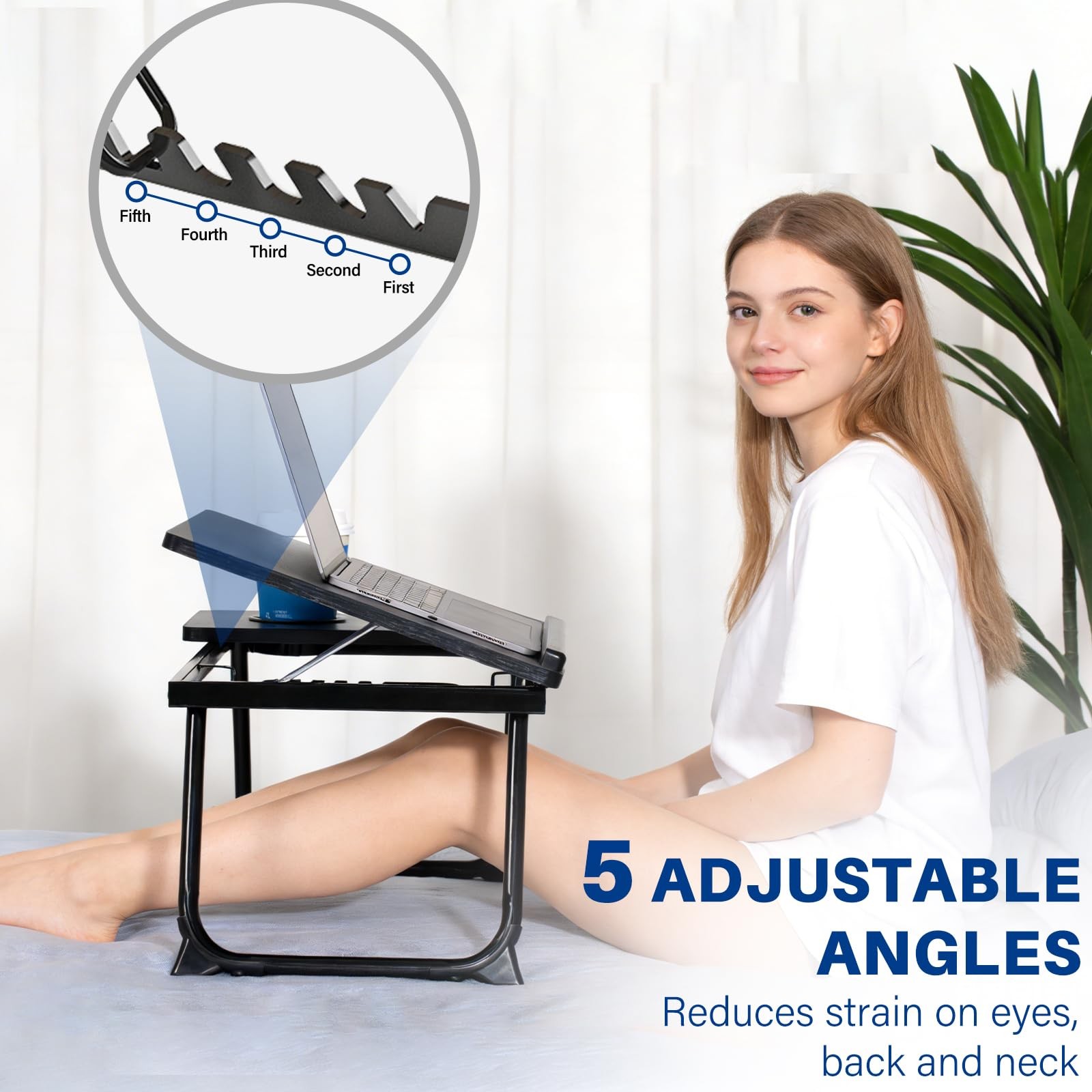 Laptop Desk for Bed Couch, Adjustable Foldable Bed Table with Cup Holder
