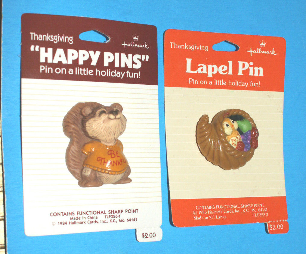 Vintage Hallmark Pins - Cornucopia and Squirrel