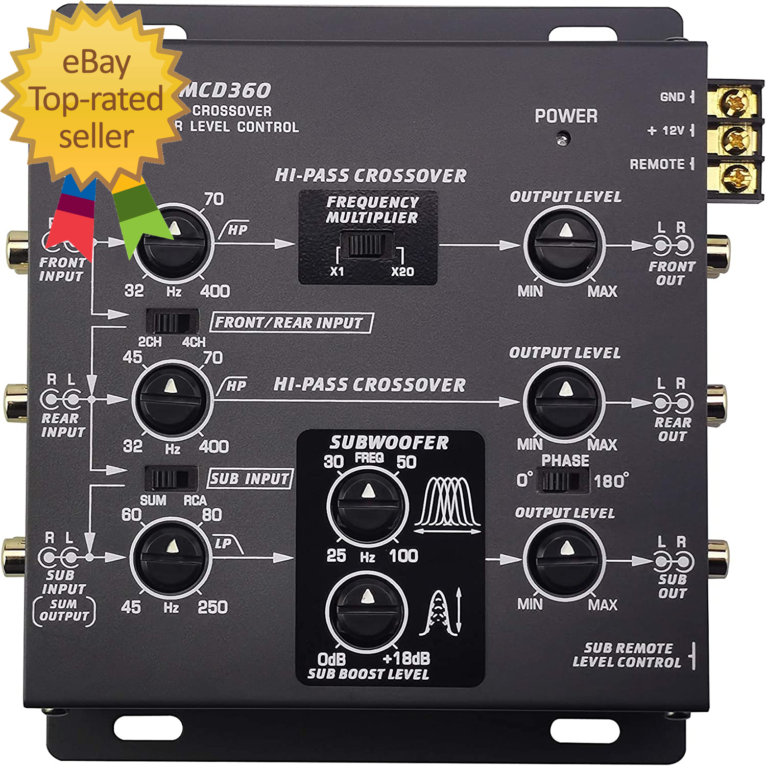 Mobile Electronics Mcd360 3 Way 6 Channel Electronic Crossover with Subwoofer
