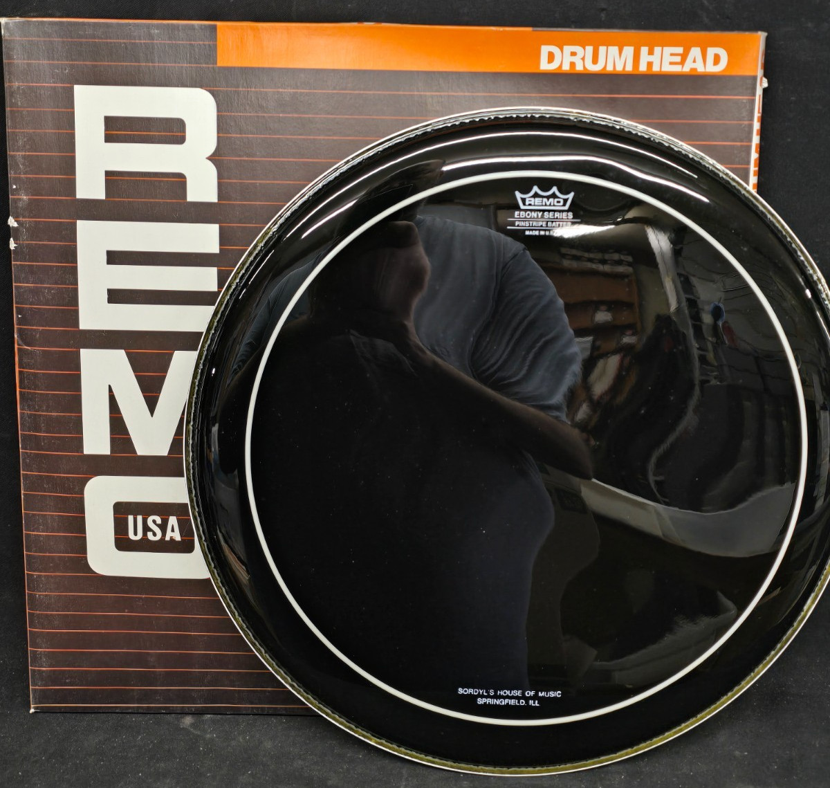 Vintage New Old Stock Remo Ebony Pinstripe Batter 15" Mounted Drum Head ES-0615