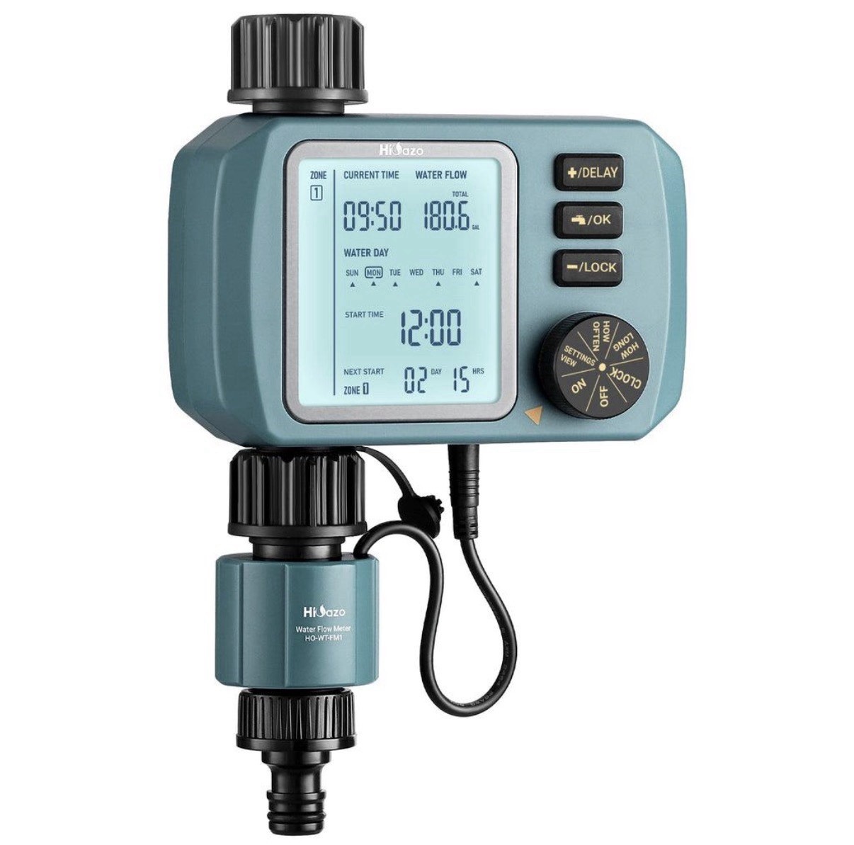 HiOazo HO-WT-1 Programmable Water Timer w/ Flow Meter Garden Hose Open Box.