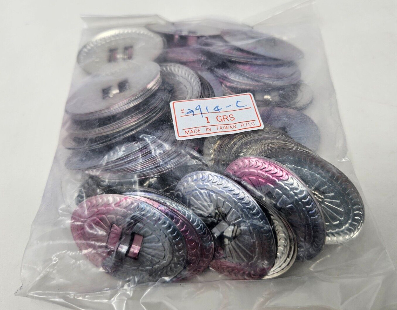 144 Pink & Silver Oval Metal Western Bolo Slotted Concho Slides Scarf Belt VTG