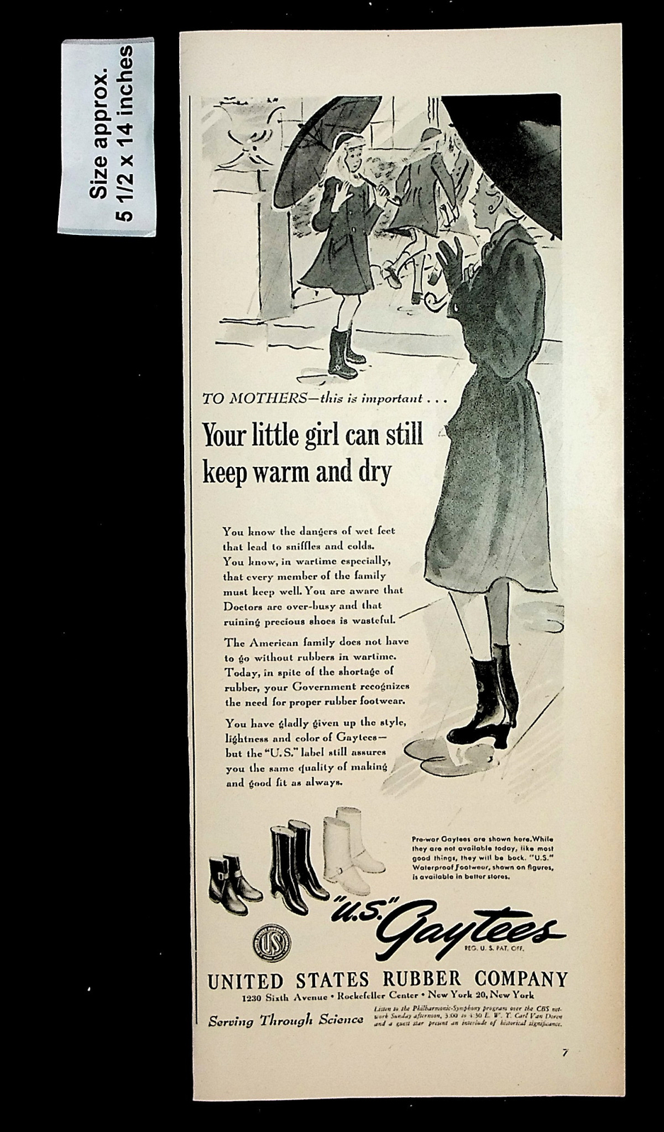 1944 U.S. Rubber Co. Gaytees Girl Warm Dry Umbrella Rain Vintage Print Ad 35153