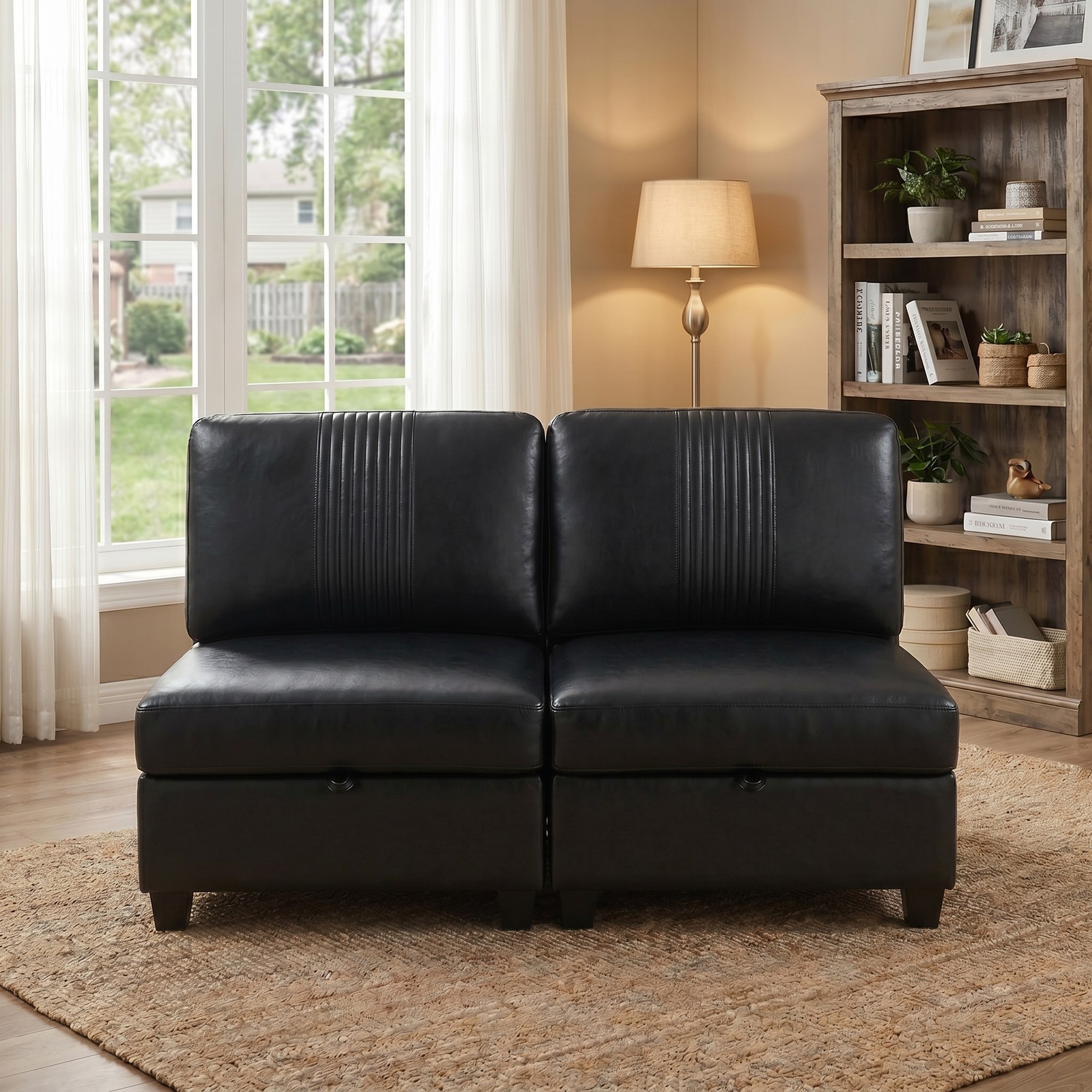 Modular Sofa 2-Seat PU Convertible Sleeper with Storage, 29.1"W