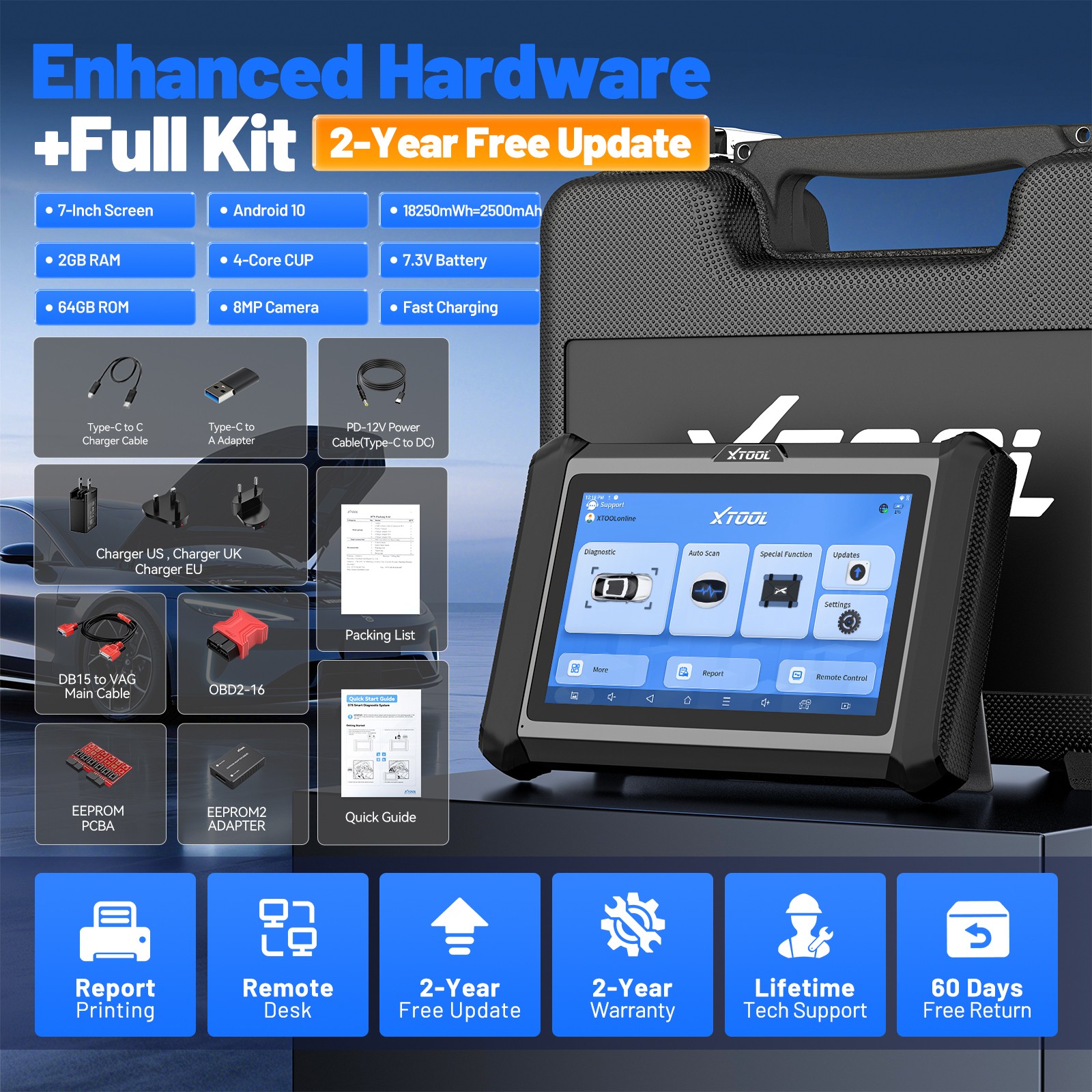 XTOOL X100 PADS V2.0 OBD2 Scanner Diagnostic Car Key Programmer Tool 32+Services
