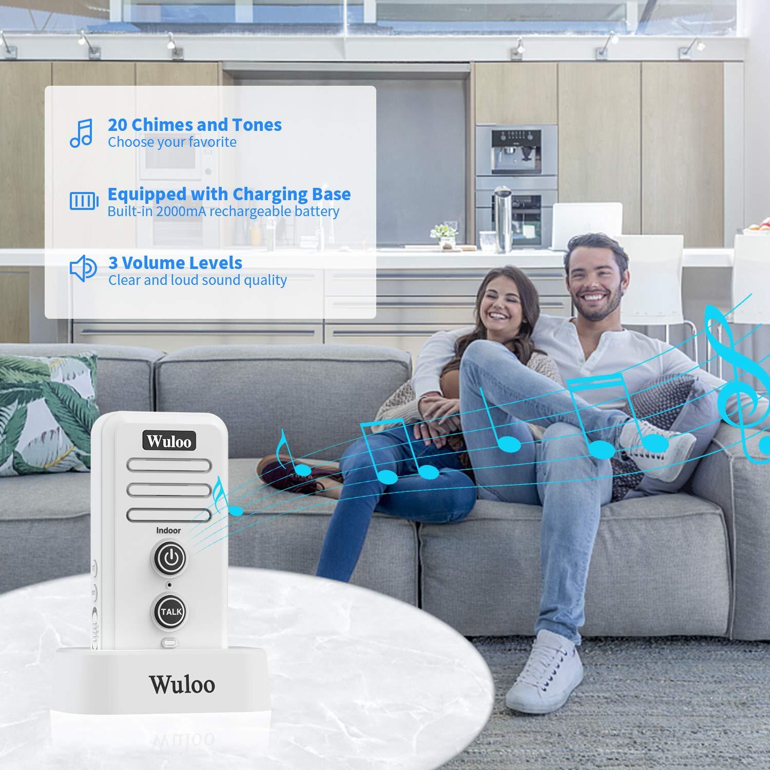 Wuloo Wireless Doorbell Intercoms 2640ft Range Weatherproof Rechargeable Stand