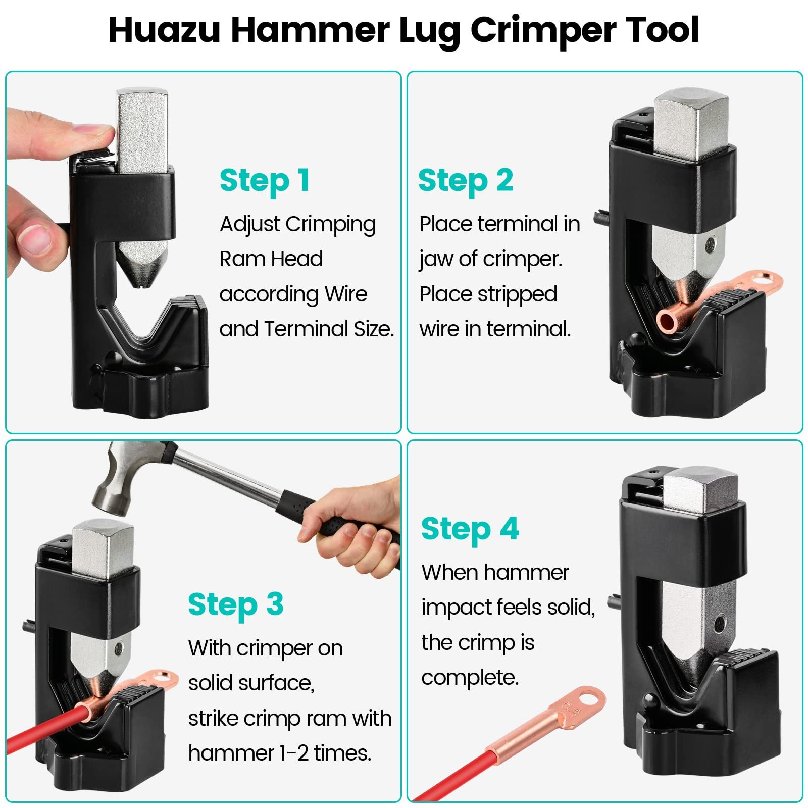 Hammer Lug Crimper Tool, Huazu Wire Terminal for Black