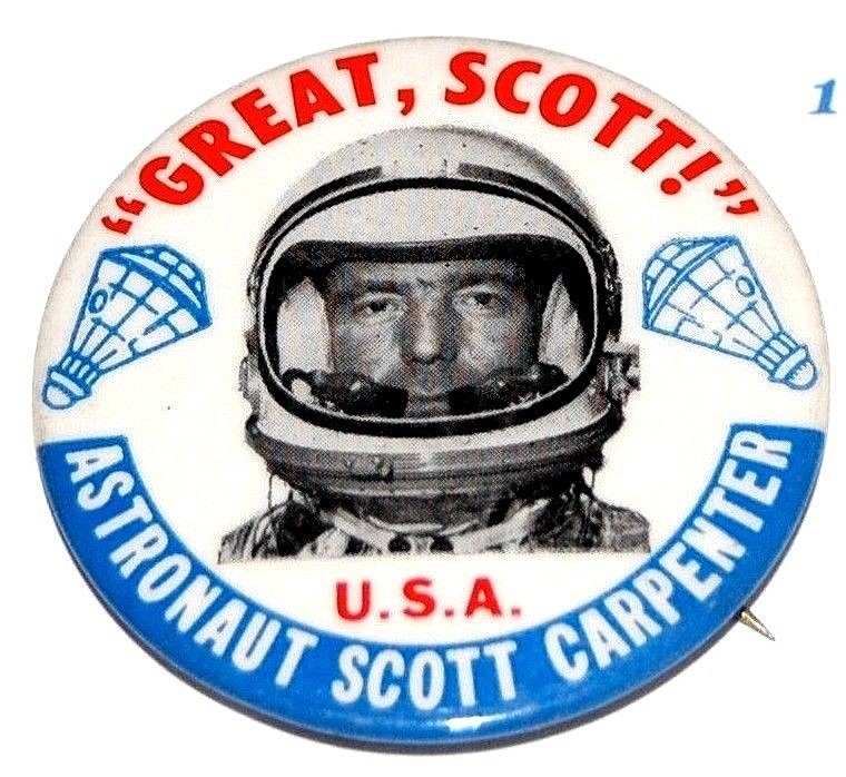 1962 mint MERCURY ATLAS 7 SCOTT CARPENTER pin pinback button space mission NASA