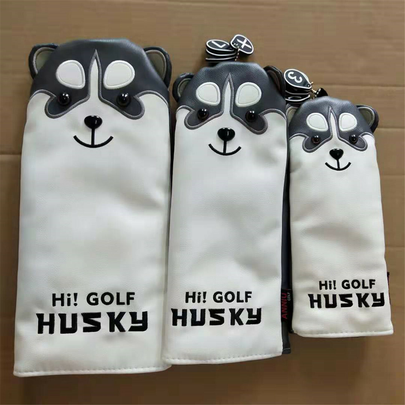 3pcs Golf Wood Club Cover Husky Headcover For 460CC Driver Fairway Wood Hybrid