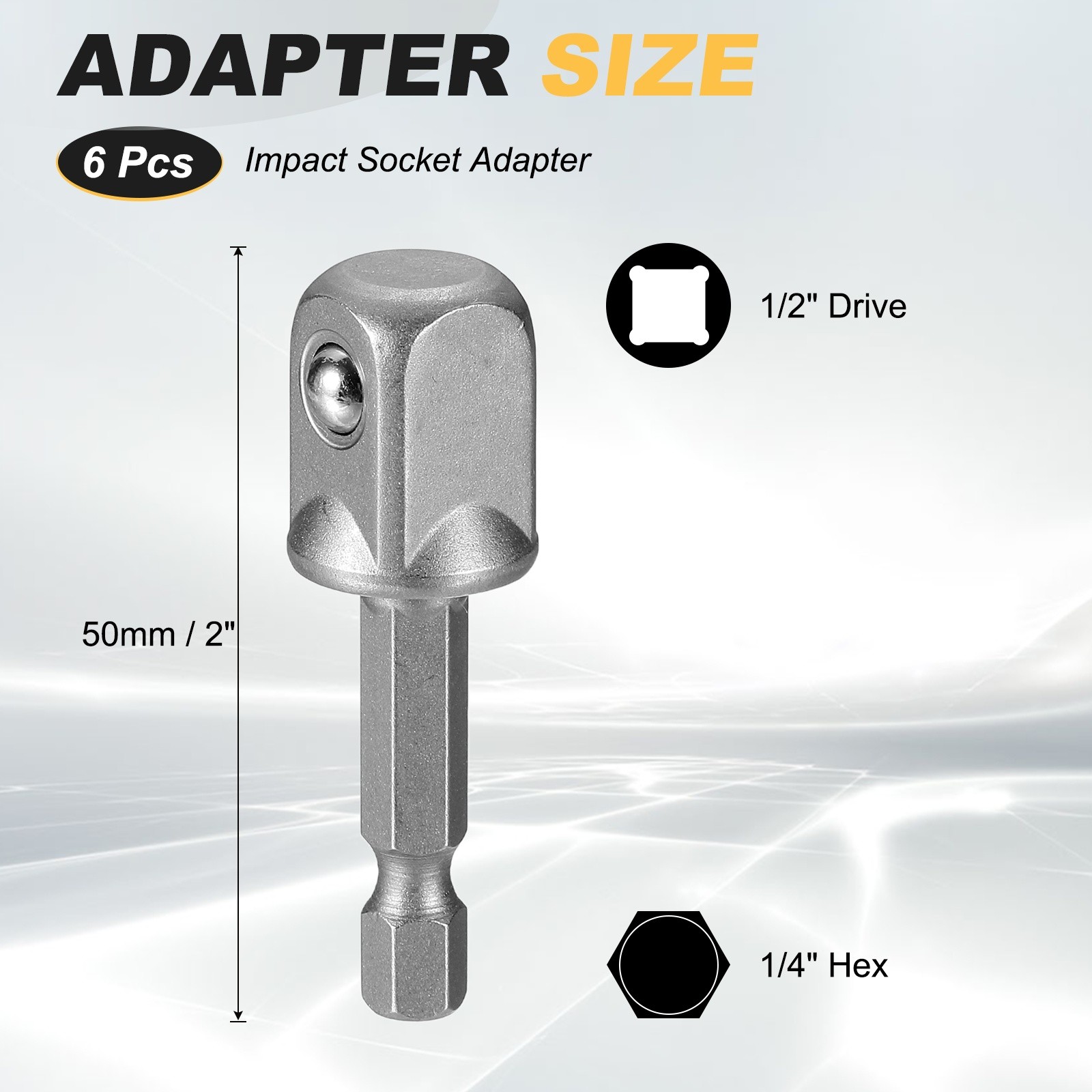 6pcs Impact Socket Adapter 1/2" Square Drive 1/4" Shank 2" Long Extension Bit,