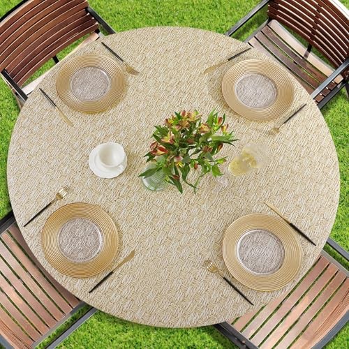 Round Vinyl Tablecloth, 100% Waterproof Heavy 36"- 44" Table (Round) Weave