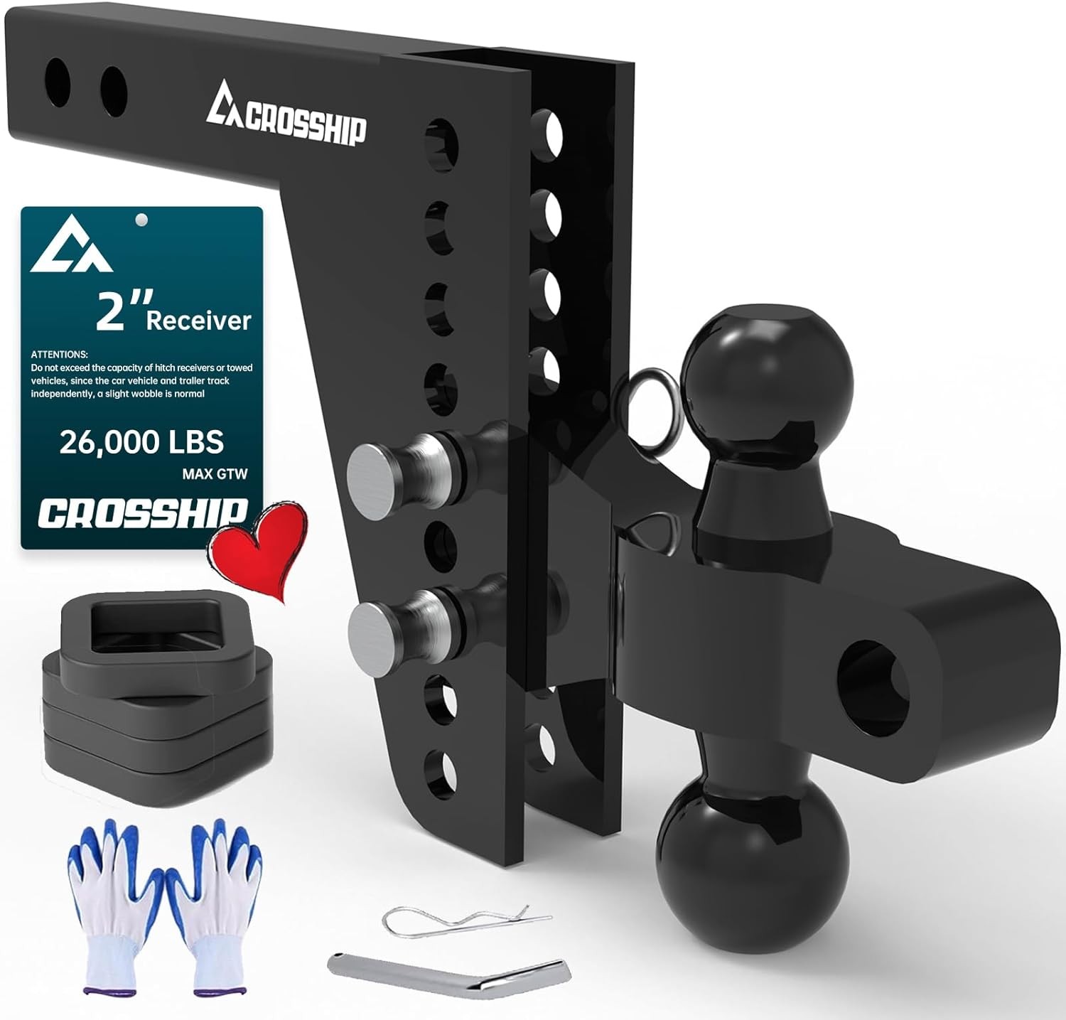 Adjustable Trailer Hitch, Fits 2 Receiver & 6 Drop (2025 Upgraded), Black