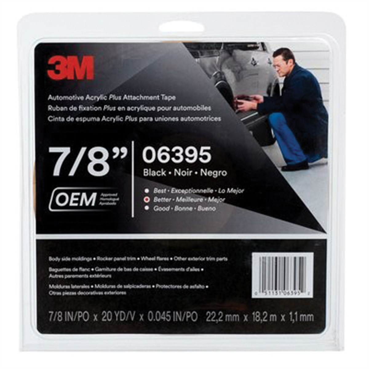 3M 06395 Acrylic Plus Series Automotive Attachment Tape, 10 yd x 7/8 in, 1.52 mm