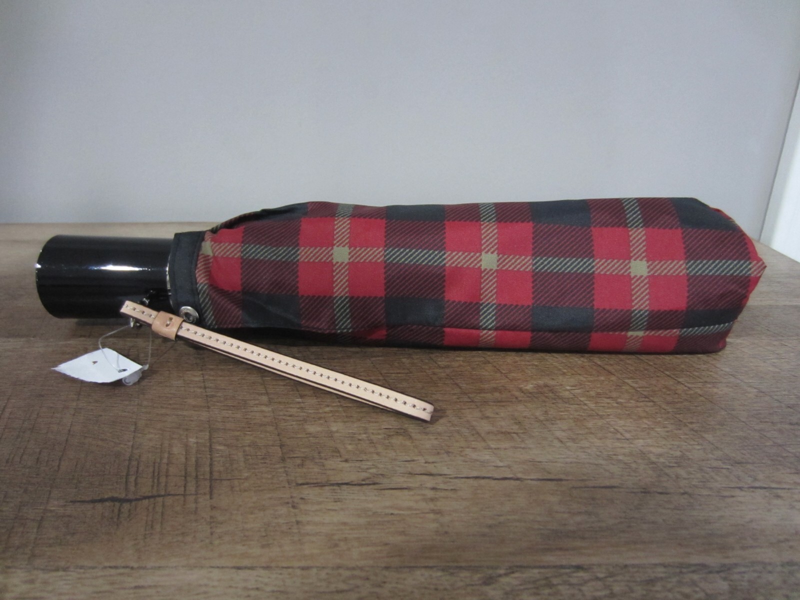 NWT Coach Mini Plaid Umbrella F 56050 True Red Black Tan/Grey HTF Box 15