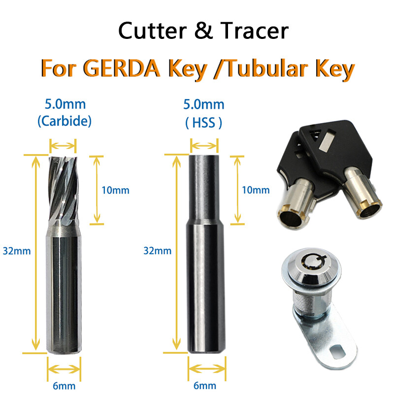 Tubular key cutter tracer point end mill for vertical manual key cutting machine