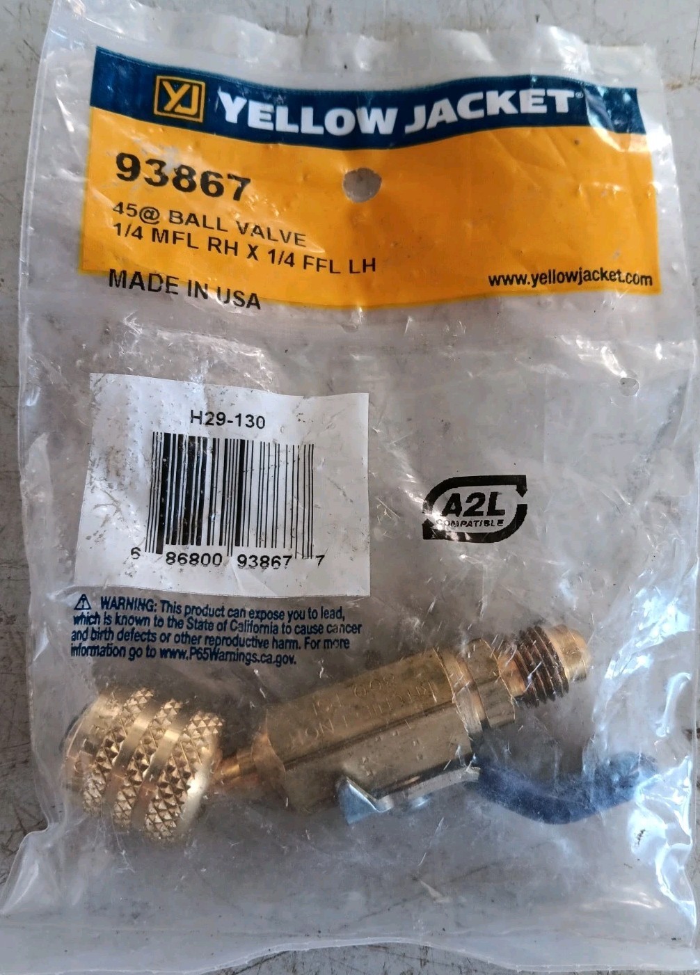 Yellow Jacket 93867 45° Ball Valve 1/4" MFL RH x 1/4" FFL LH