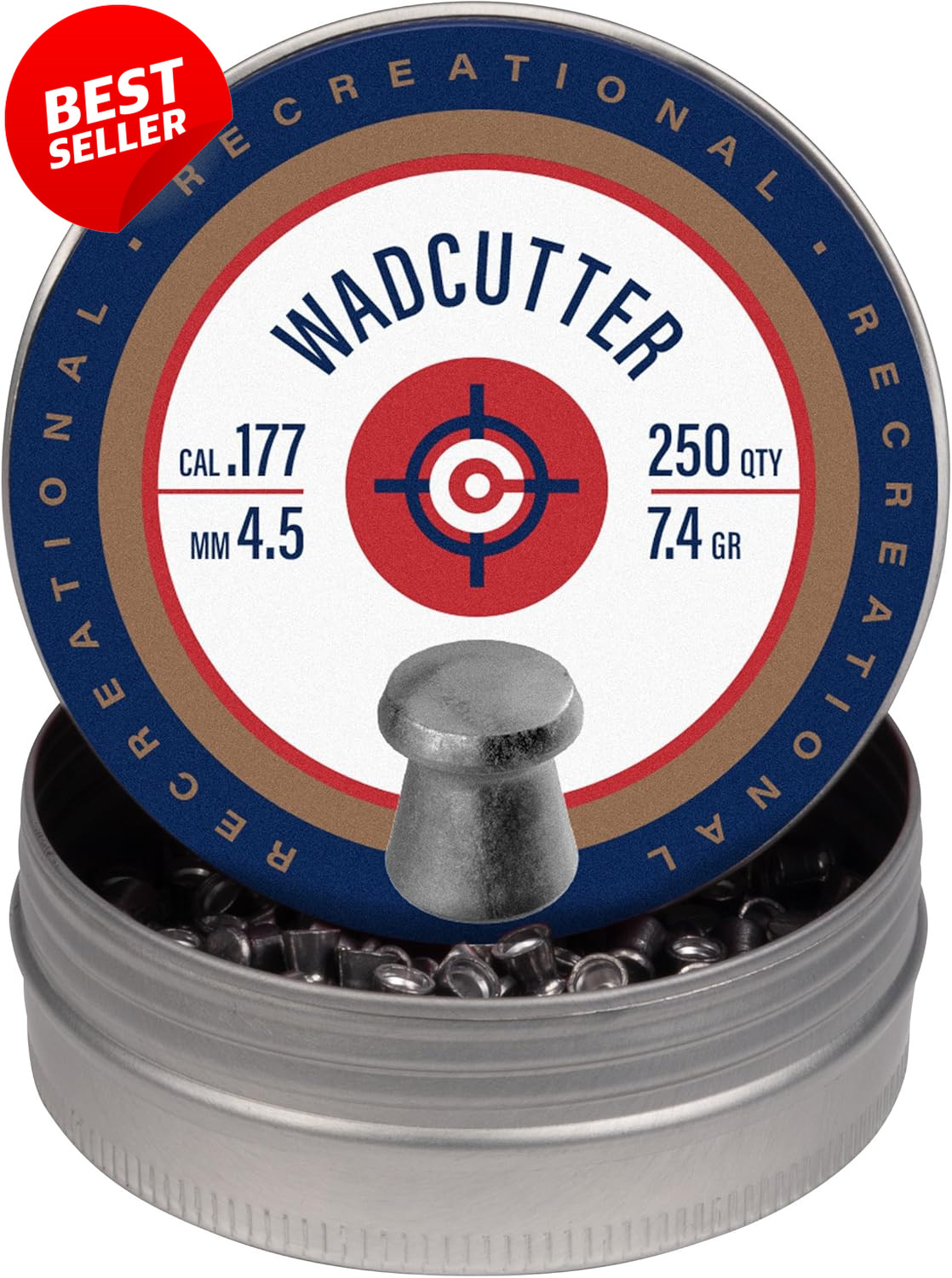 .177 Cal 7.4 Grain Wadcutter Pellets 250 Count Flat Nose Target Ammo - US