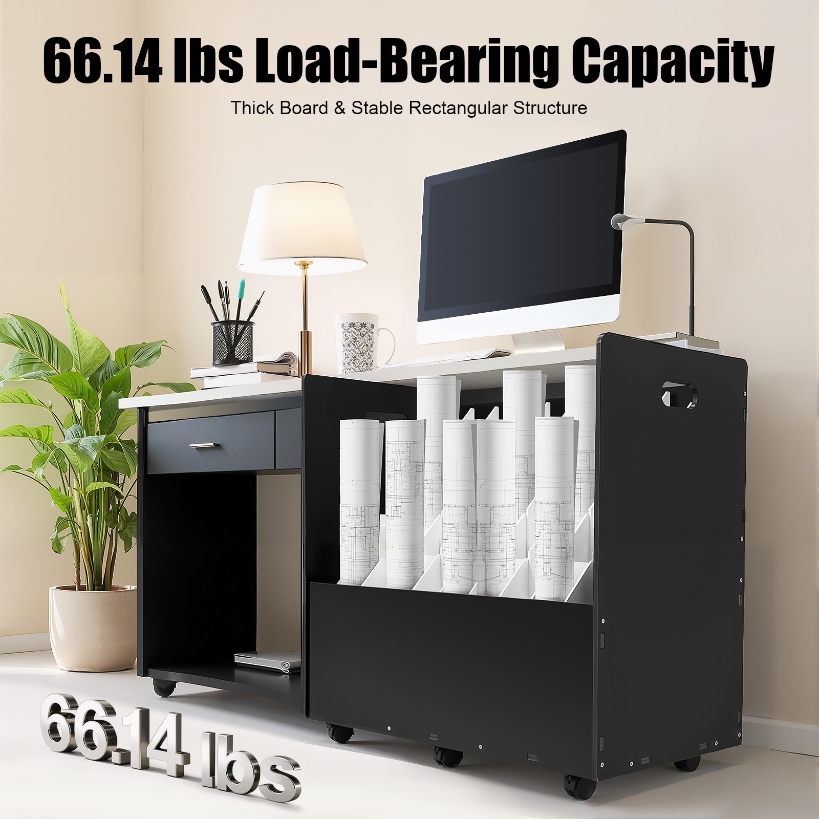 50-slot Blueprint Organizer Roll File Storage Holder Movable Roll File Cart