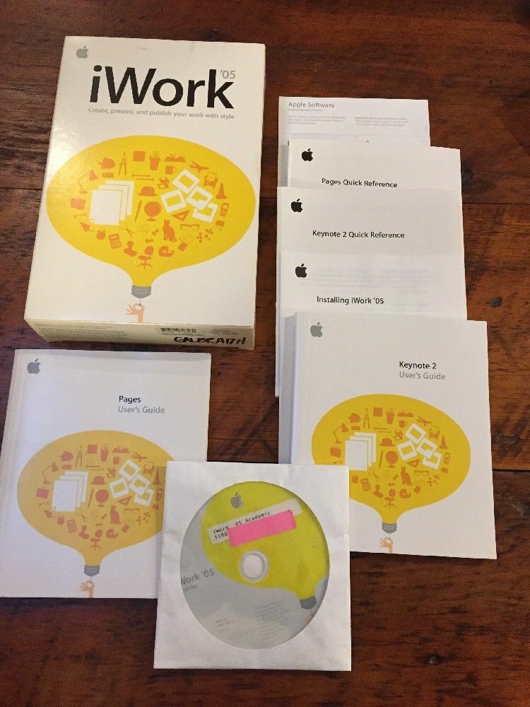 iWork 05 Academic Keynote 2 Pages Software Discs User Guides Macintosh Mac 2005