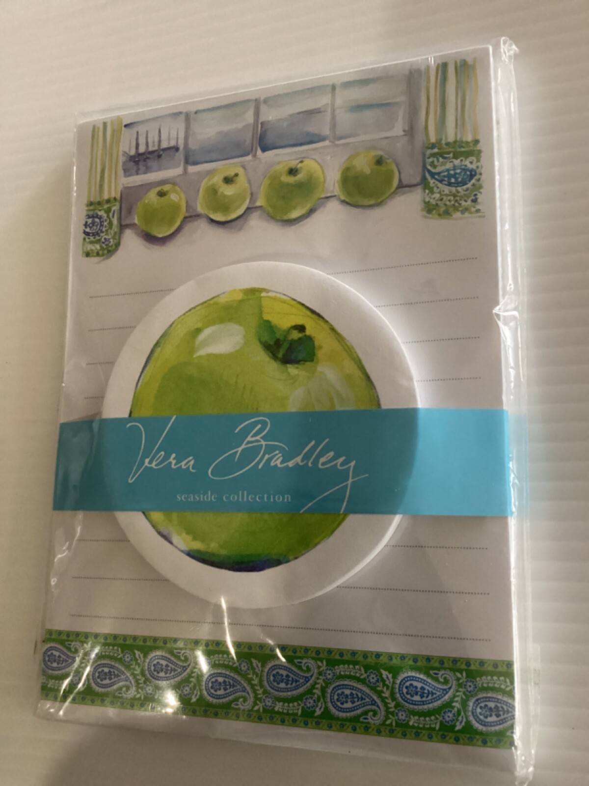 Vera Bradley NOTE PAD & STICKY PAD SET Seaside BLUE Green Apple 2 PC. Rare!