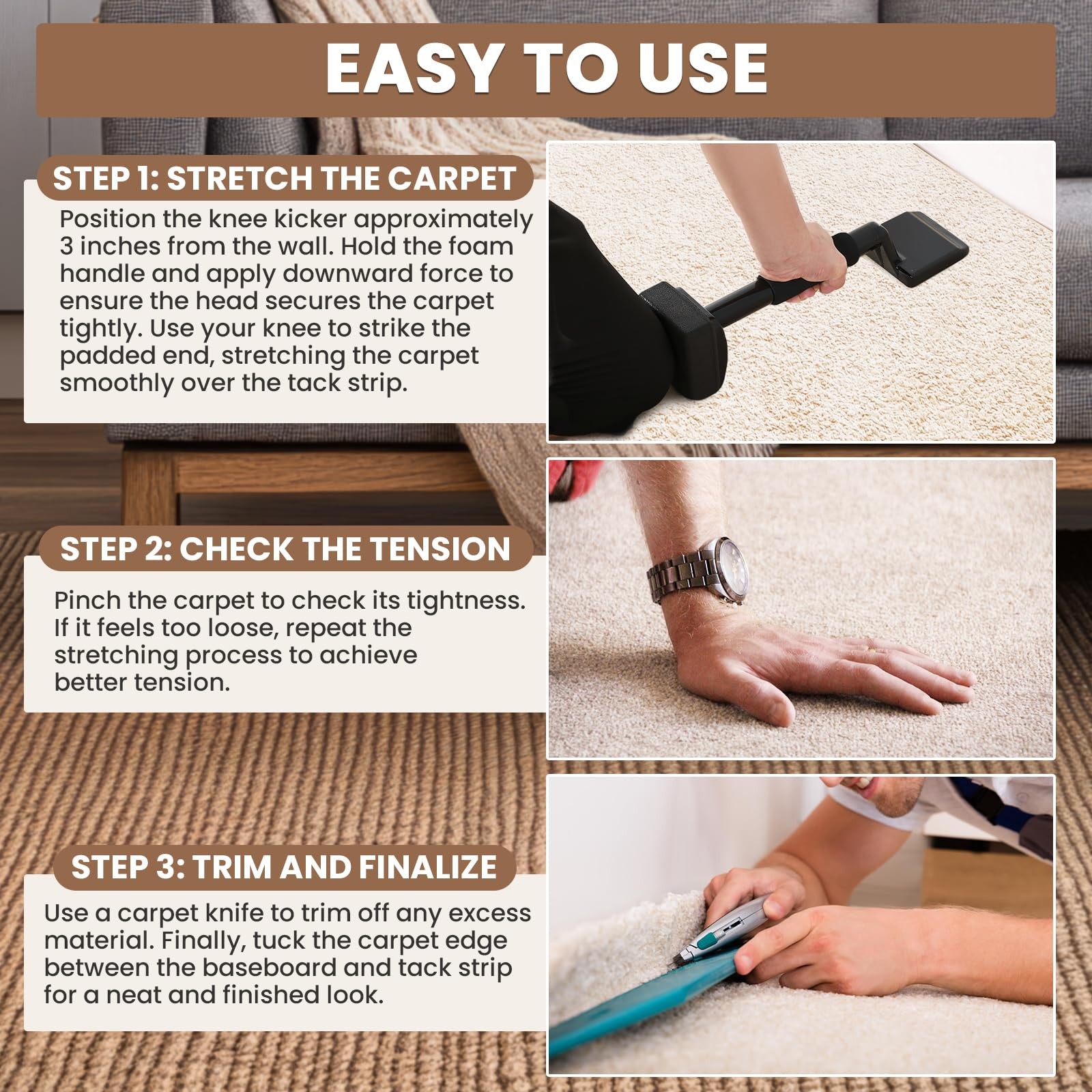 1 Pack Carpet Knee Kicker, Non-Adjustable Carpet Stretcher Knee Kicker, Compa...