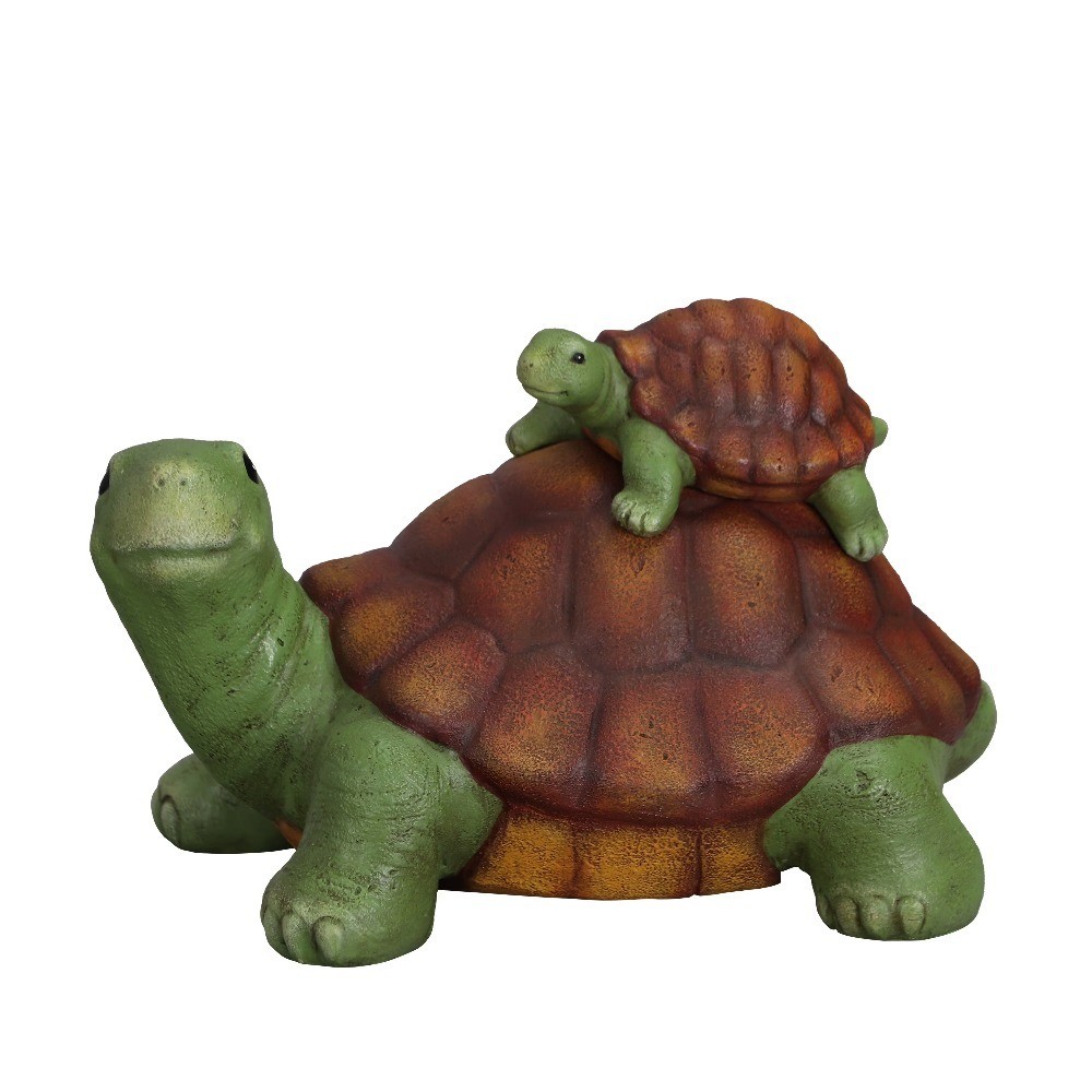Outdoor Garden Statue of Turtle with Baby on Back, Resin Animal Decor for Yard
