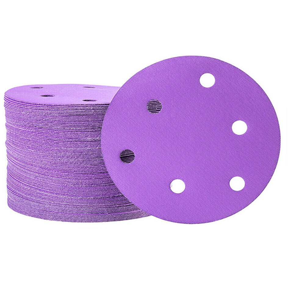 50PCS 6 Inch Purple Ceramic Sanding Discs 6-Hole Sandpaper Hook and Loop Grit 80