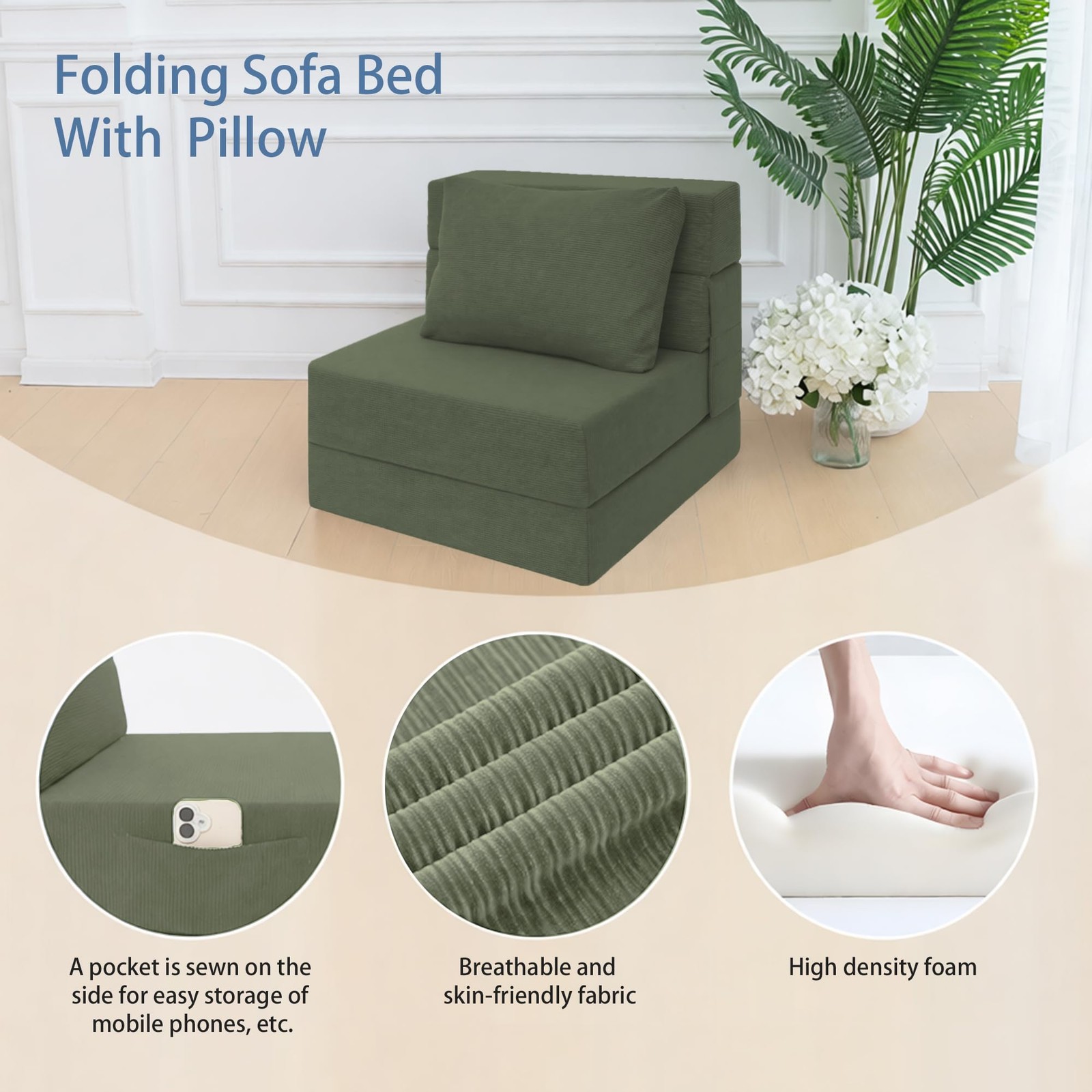 Sofa Bed Foldable Mattress ，Folding Sleeper Sofa Chair Bed Floor Mattress wit...
