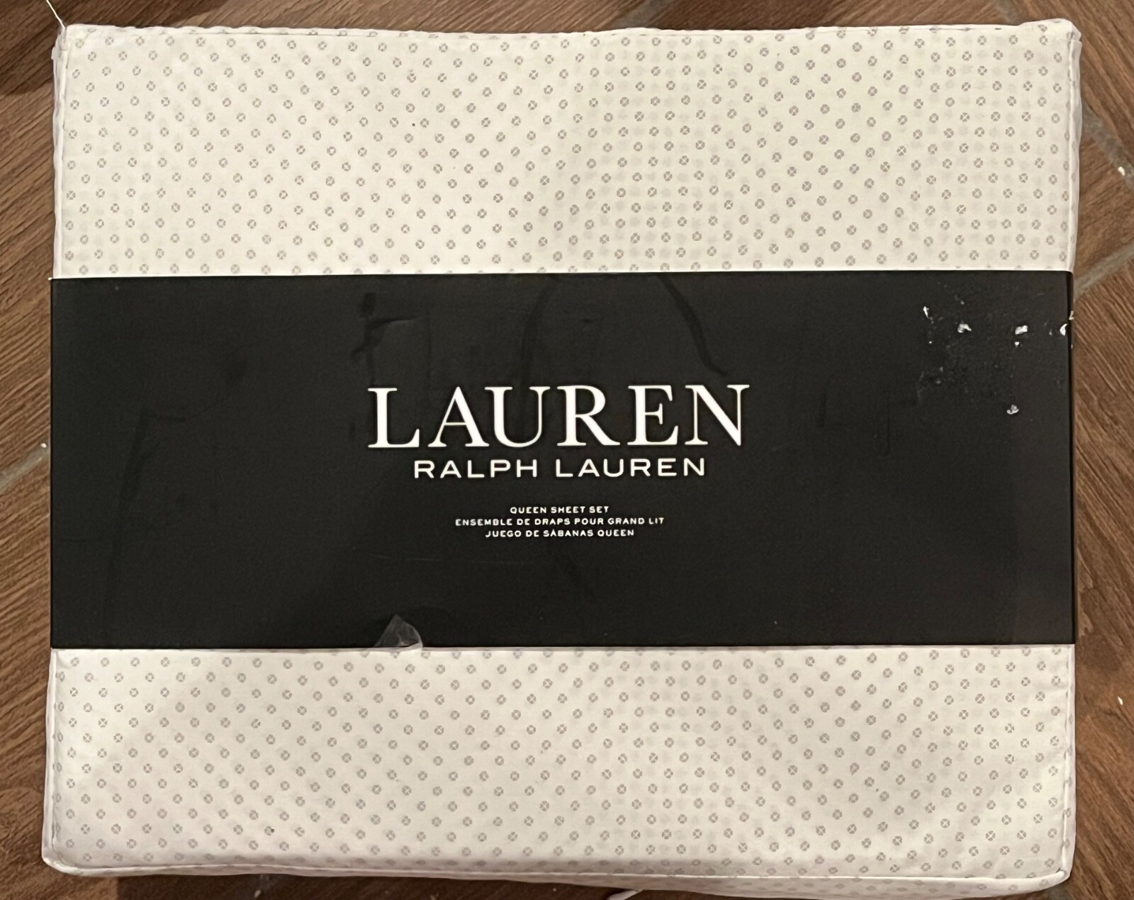 Lauren Ralph Lauren QUEEN Size Sheet Set Sheets Gray Dotted Cotton