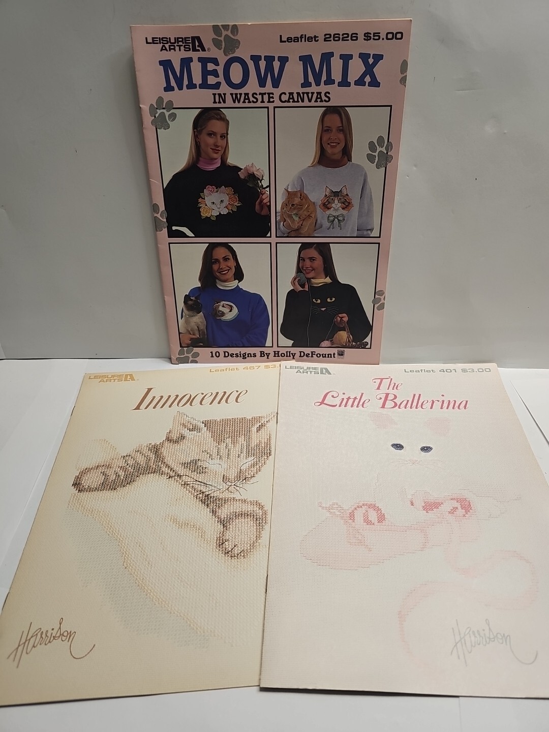 Lot Of 3 Needlepoint Cross Stitch Kitty Cat Lover Projects  12 Designs Variety