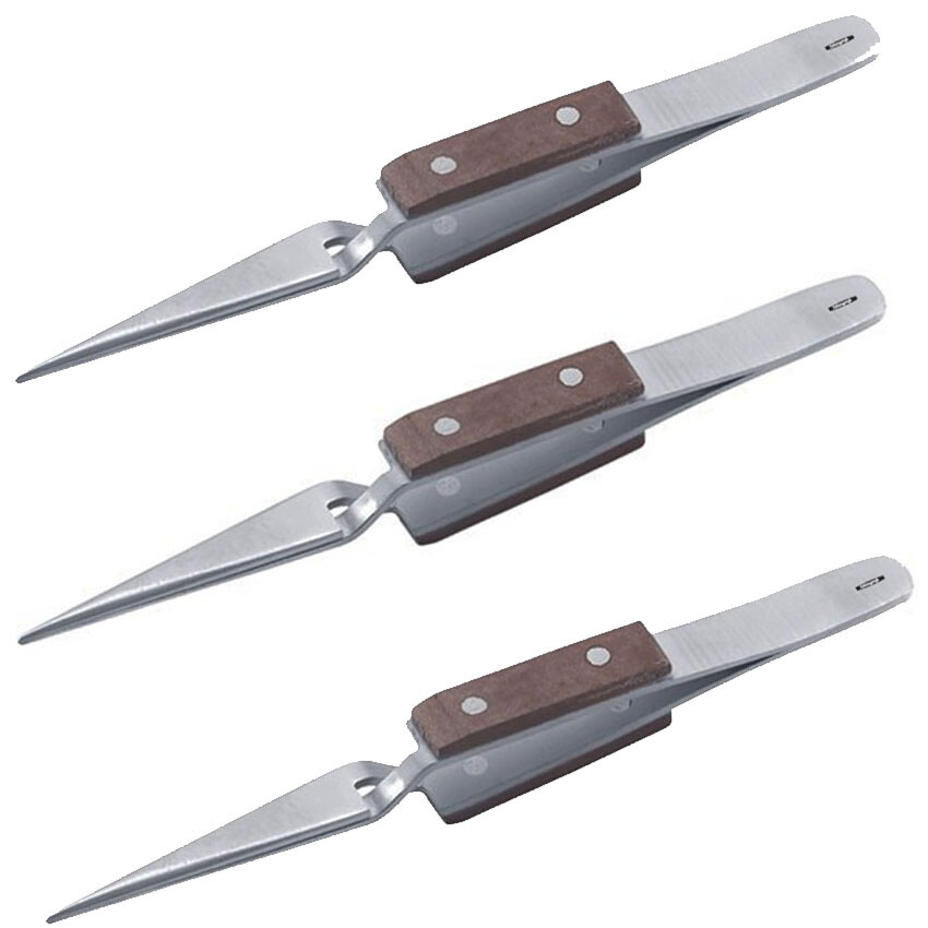 3 Pcs Tweezers Jewelry Soldering Fiber Grip Cross Locking Set Straight Tip