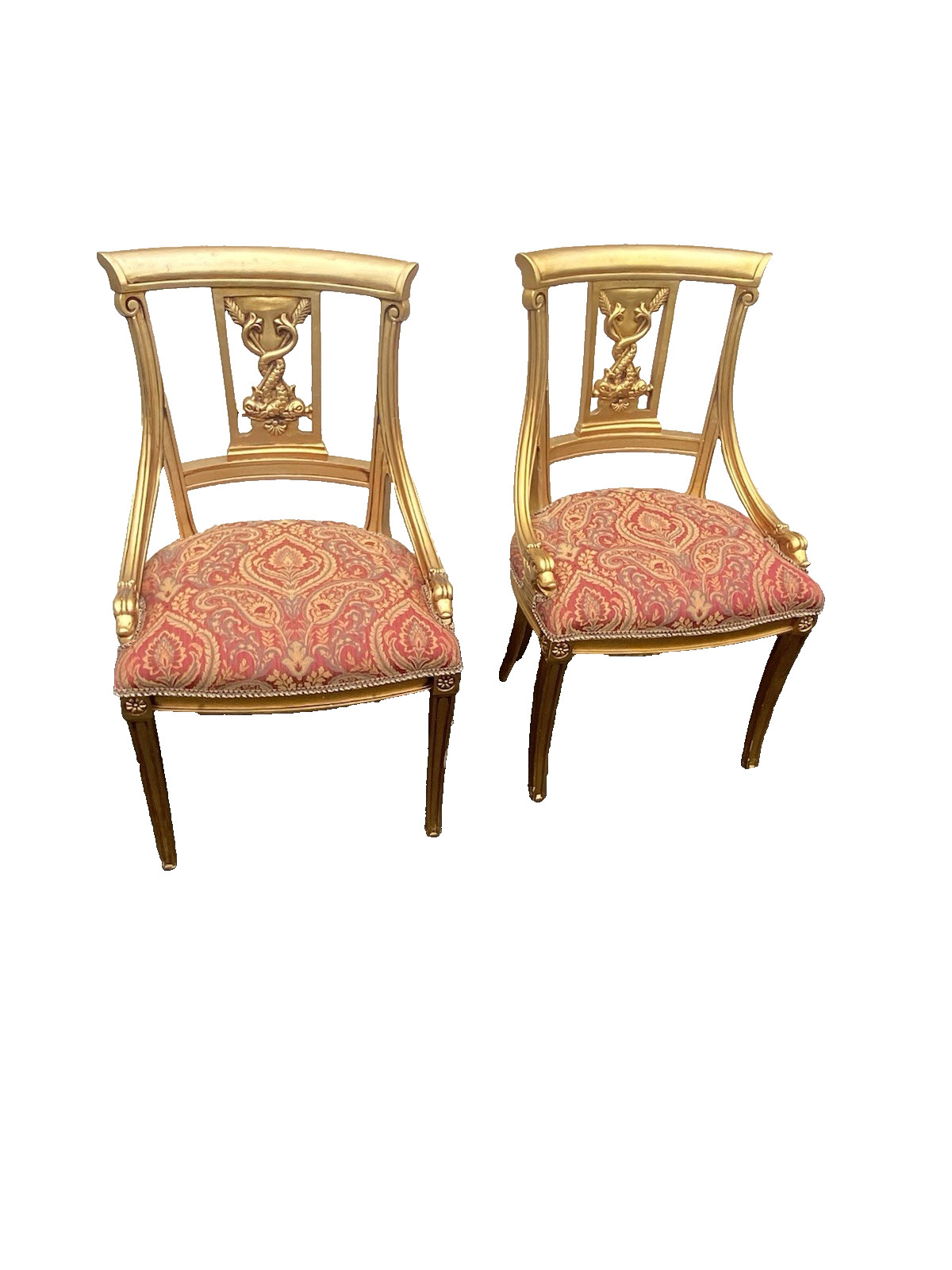 66455 Pair Custom Hand Made Decorator Chair s with Fish Figures.