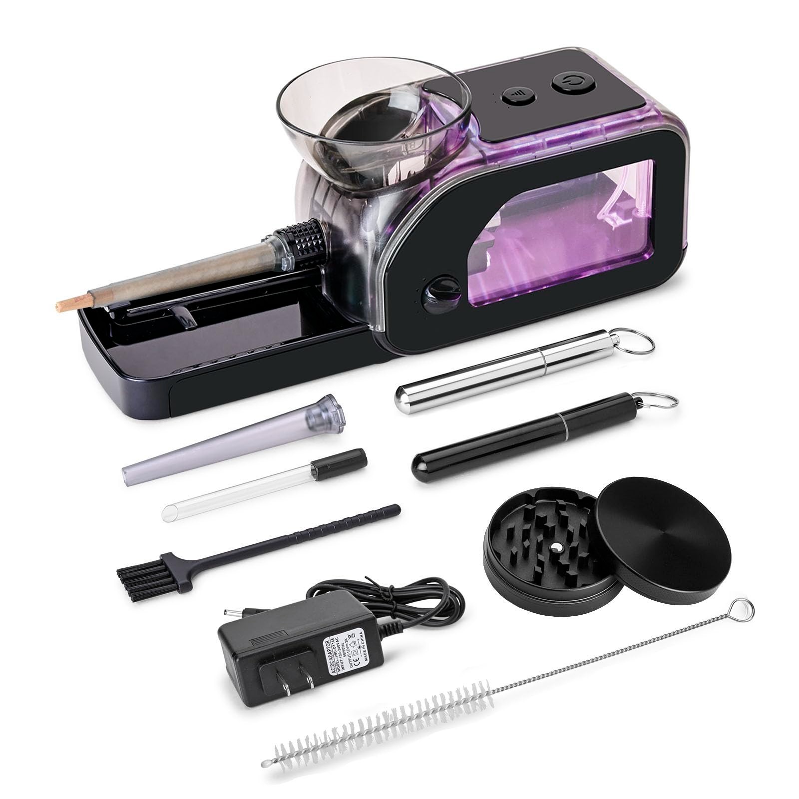 Electric Cone Rolling Machine Set with Manual Grinder, LED Light, Portable Tobac