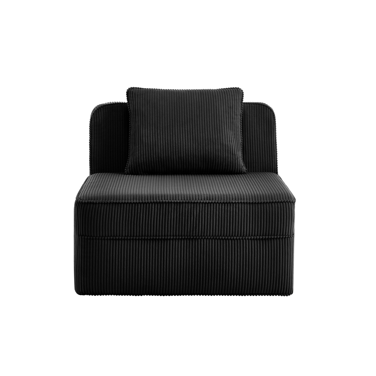 Armless Sofa with Pillow, Corduroy, Black, 36.22" L x 41.33" W
