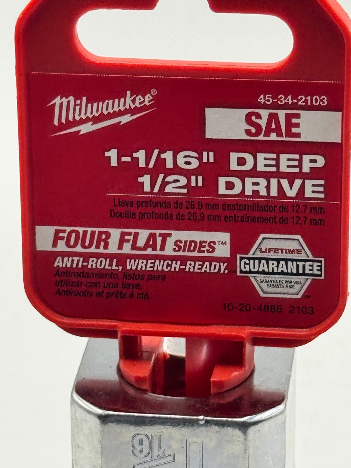 Milwaukee Socket 1-1/16 Deep 1/2 Drive SAE Four Flat Sides Chrome 45-34-2103
