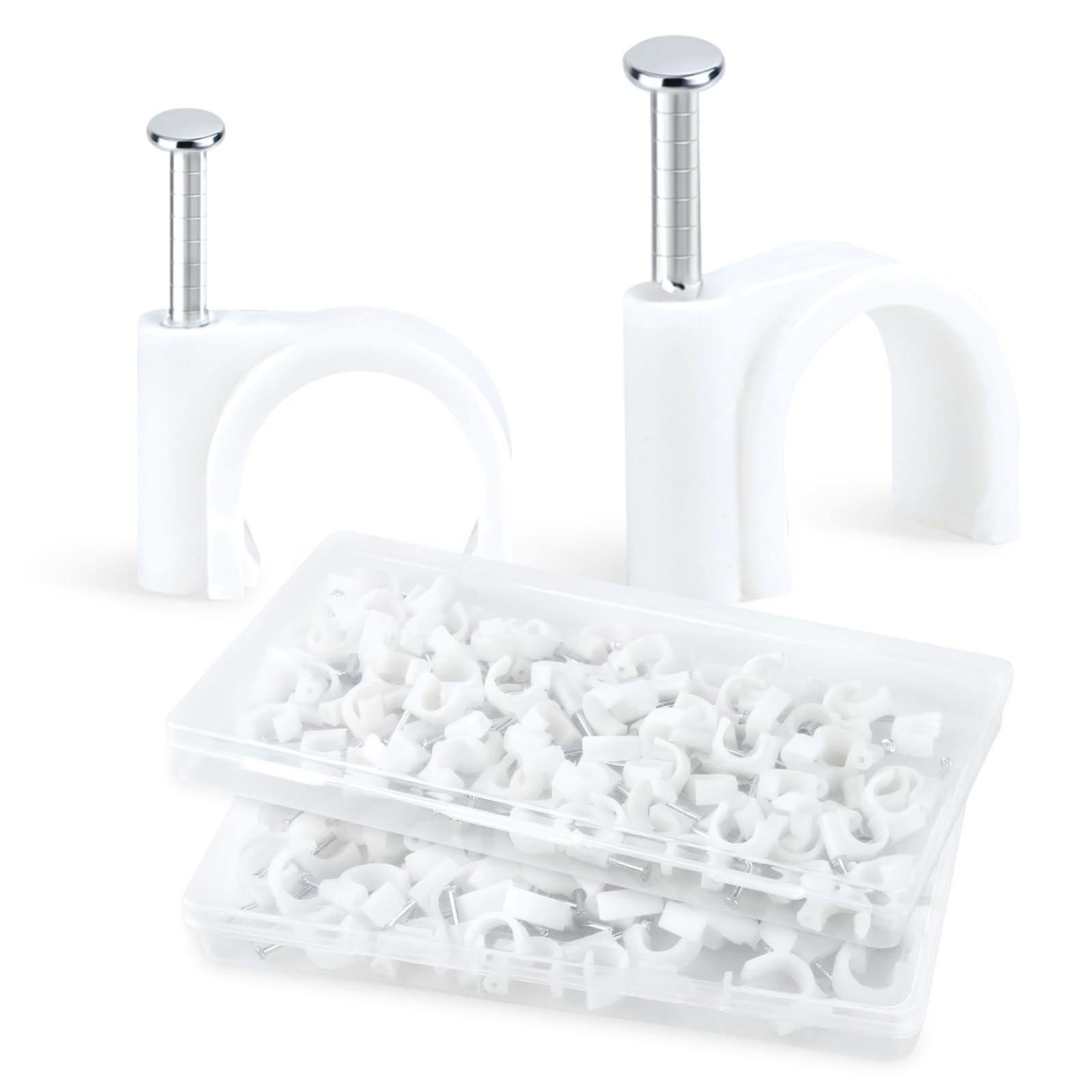 200PCS 8mm/10mm White Cable Clips with Nails, Wire Staples Wall