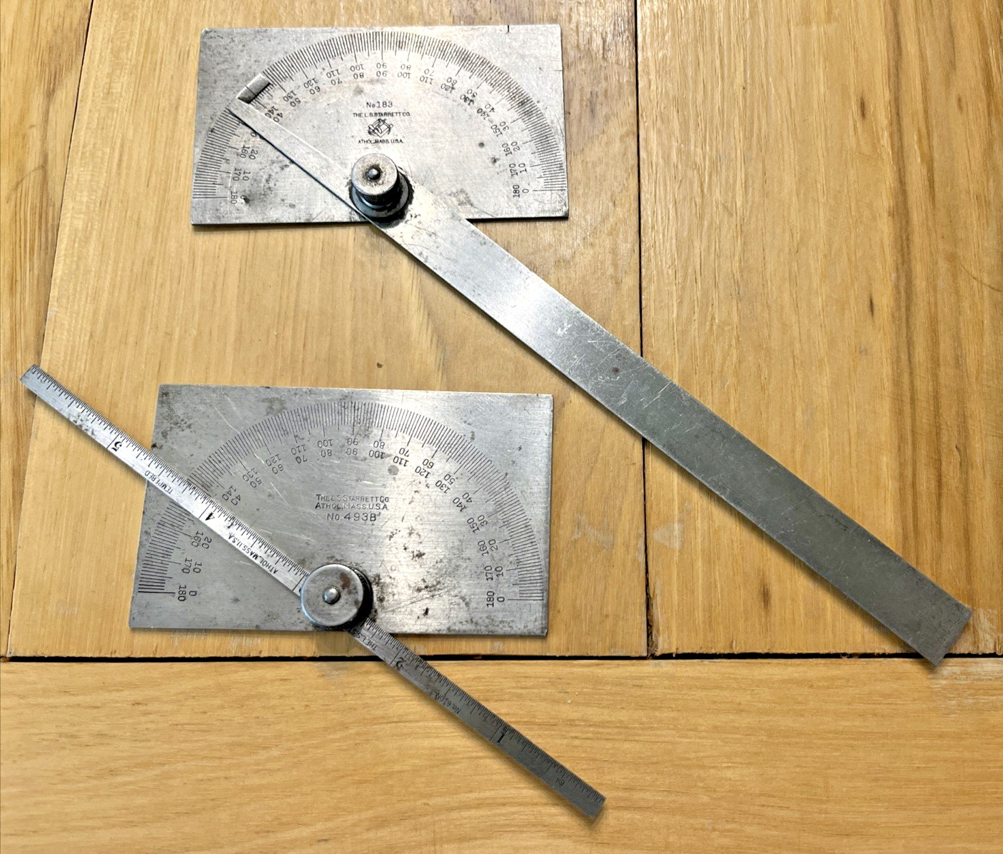 2 ITEM LOT - Starrett Chrome Protractors – No. C183 & No. C493B – Made in USA