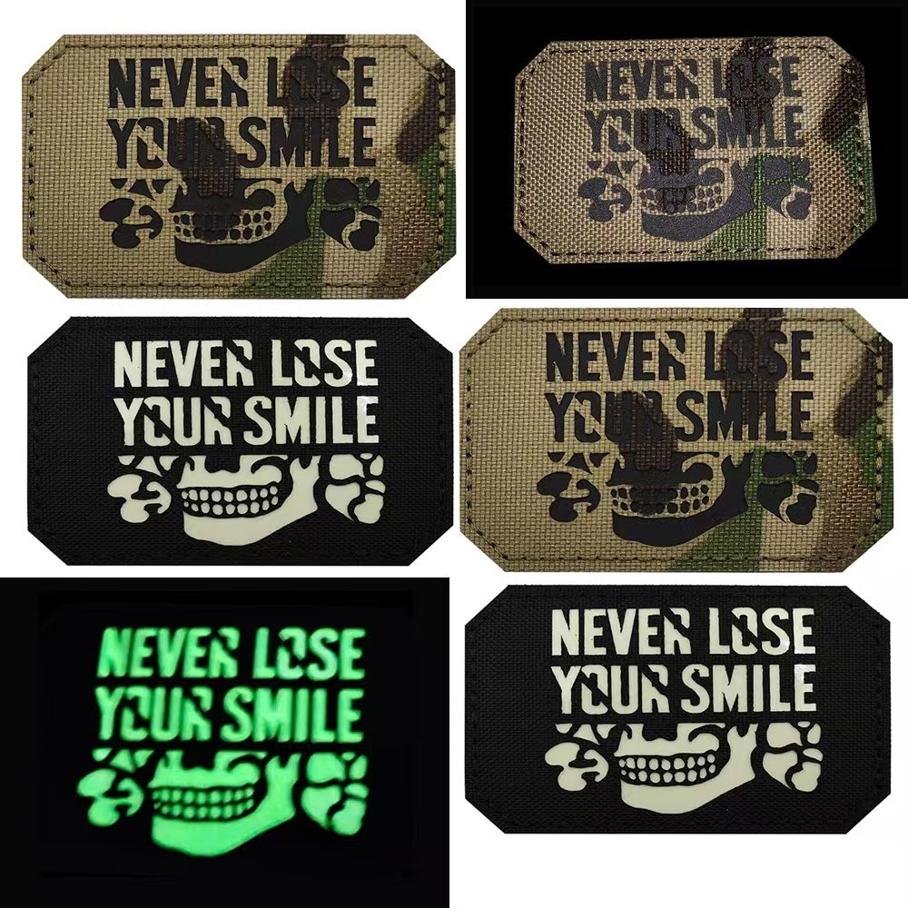 6Pcs REFLECTIVE IR NEVER LOSE YOUR SMILE SKULL MILITRAY HOOK LOOP PATCH CP