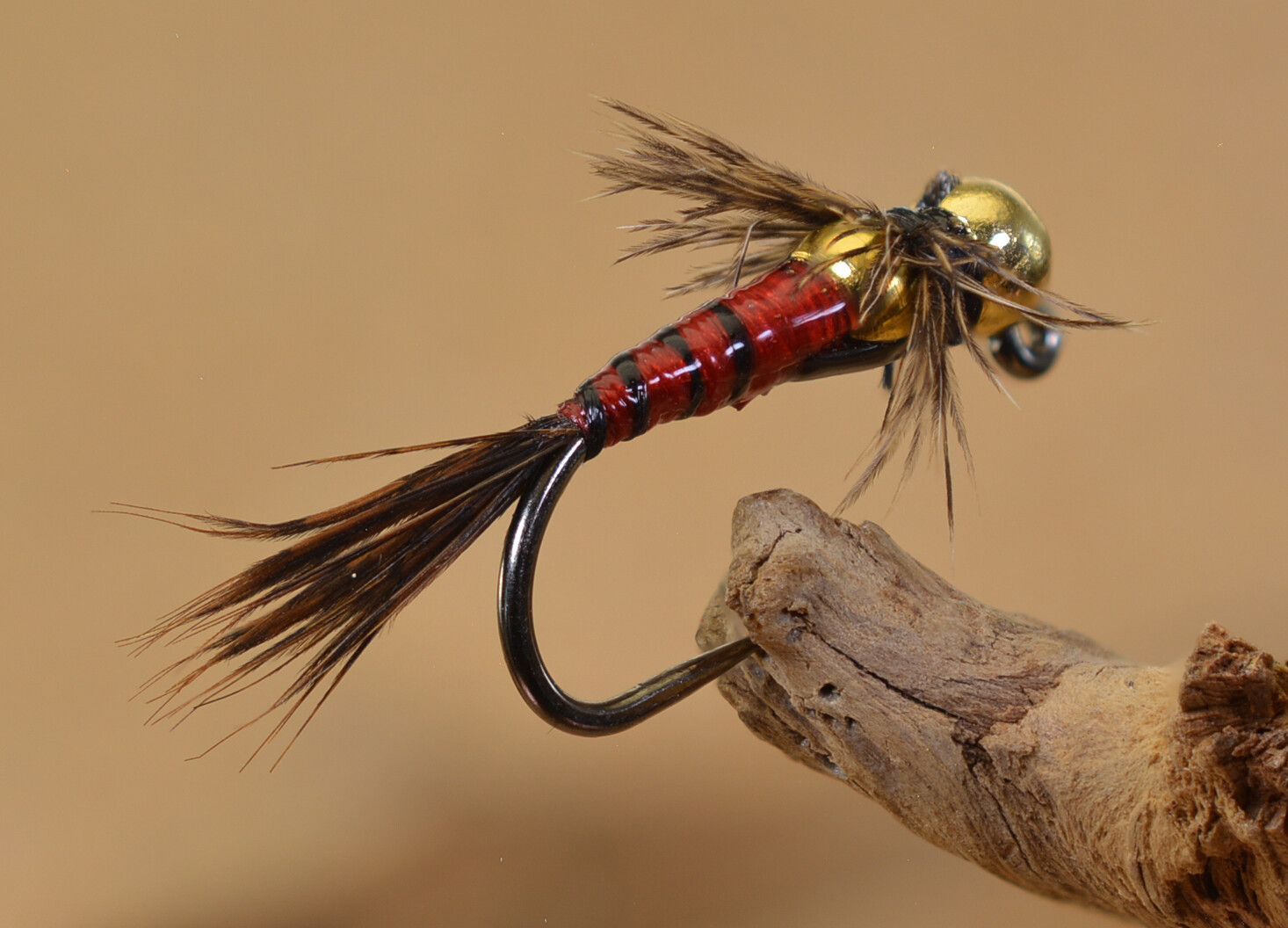 6 Flies - Tungsten Two Bit Hooker Red Jig Head Fly - Euro nymph - Hanak Hook