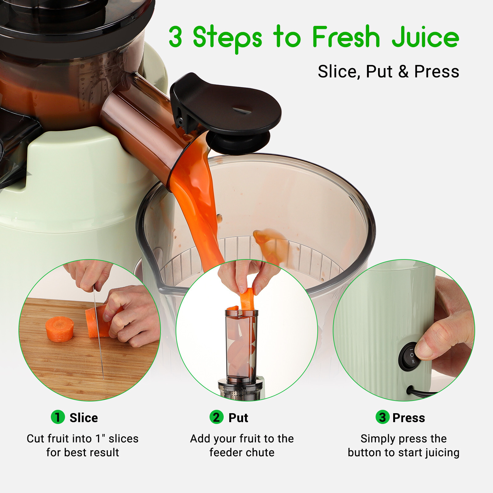 Compact Slow Juicer Machine Electric Juicer Cold Press Squeezer Vegetable 800ML