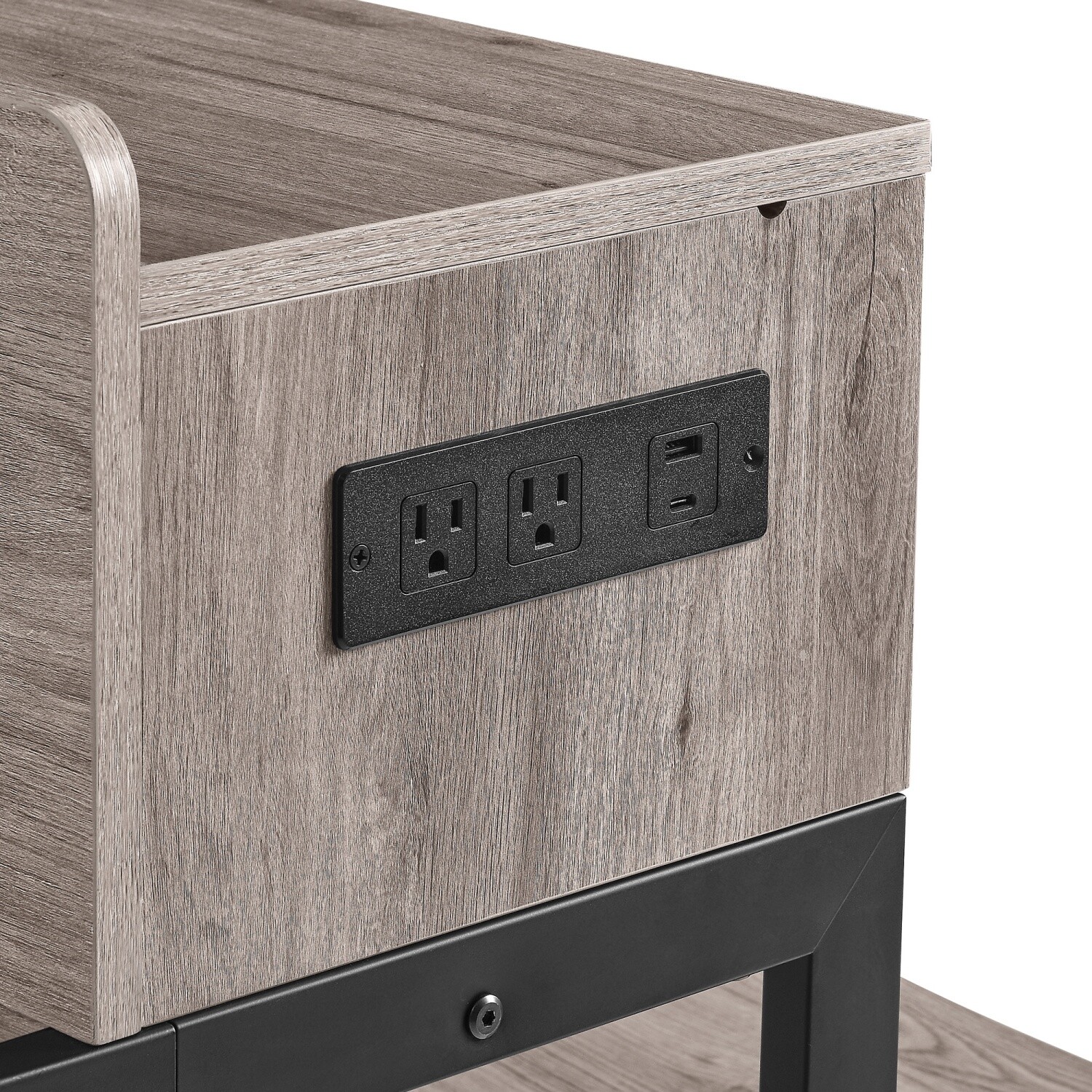 4 Piece Bar Table Set Bar Table w/ 3 Bar Stool & LED light & USB Port Gray/Brown