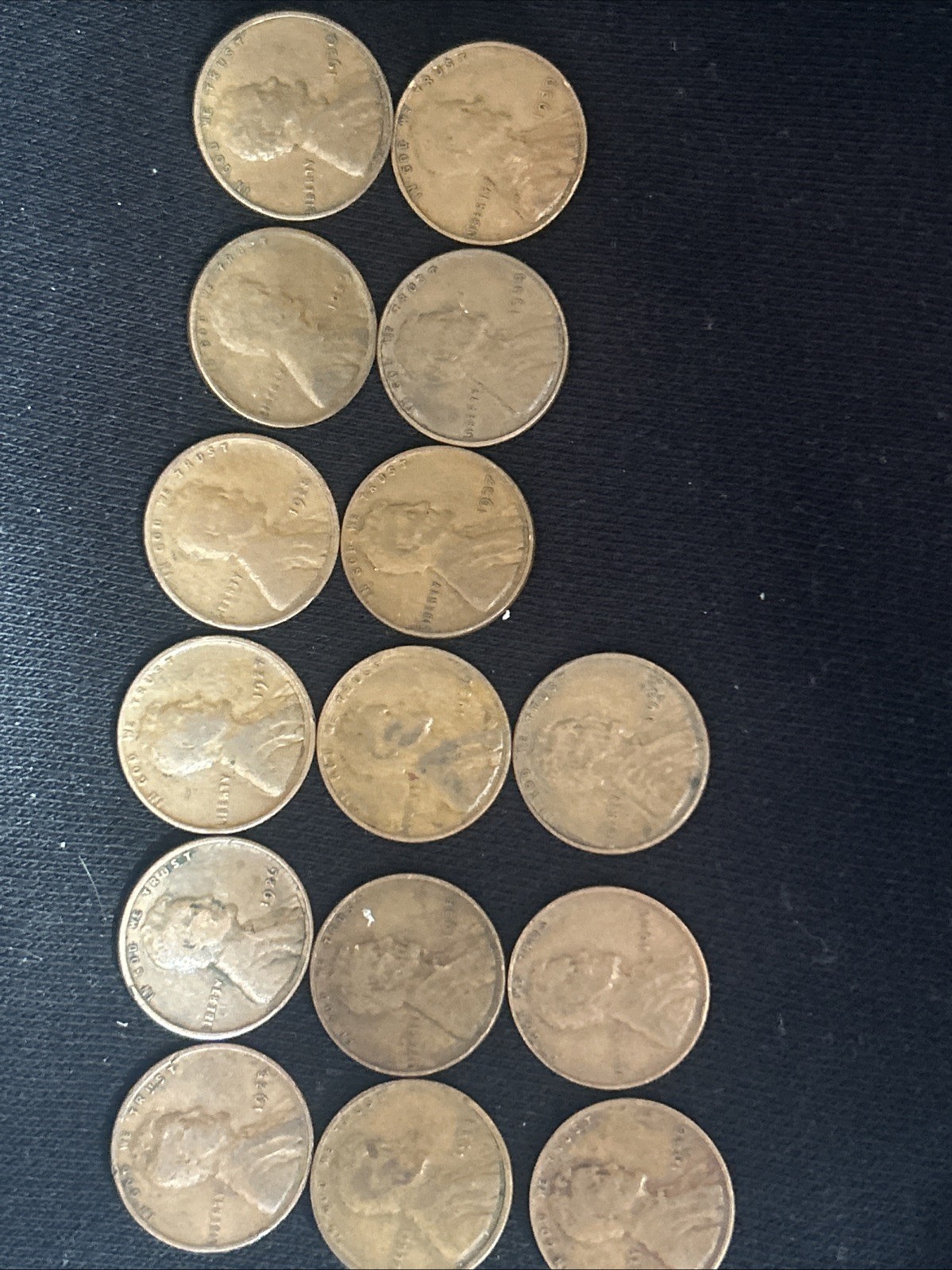 Lot of Lincoln Wheat pennies (15) 1925 -1949 Circulated Condition No Doubles 301