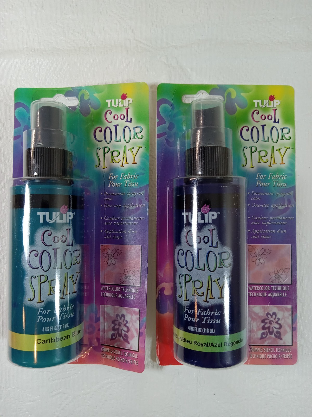 Lot of 2 Tulip Cool Color Spray For Fabric 4 OZ! Royal & Caribbean Blue NOS USA