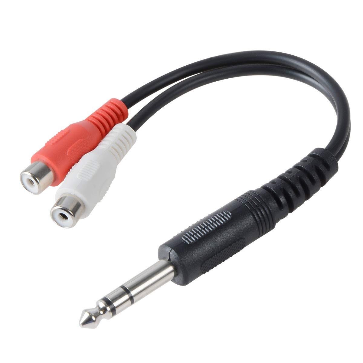 TENINYU 6.35mm 1/4 inch TRS Stereo Jack Male to 2 RCA Female Plug 20cm, Black