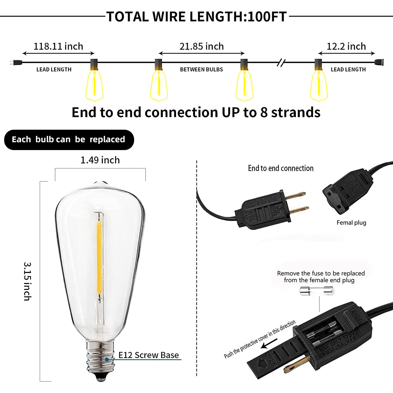 Outdoor String Lights 50 Ft Shatterproof And Waterproof Led Outdoor 2700K Warm