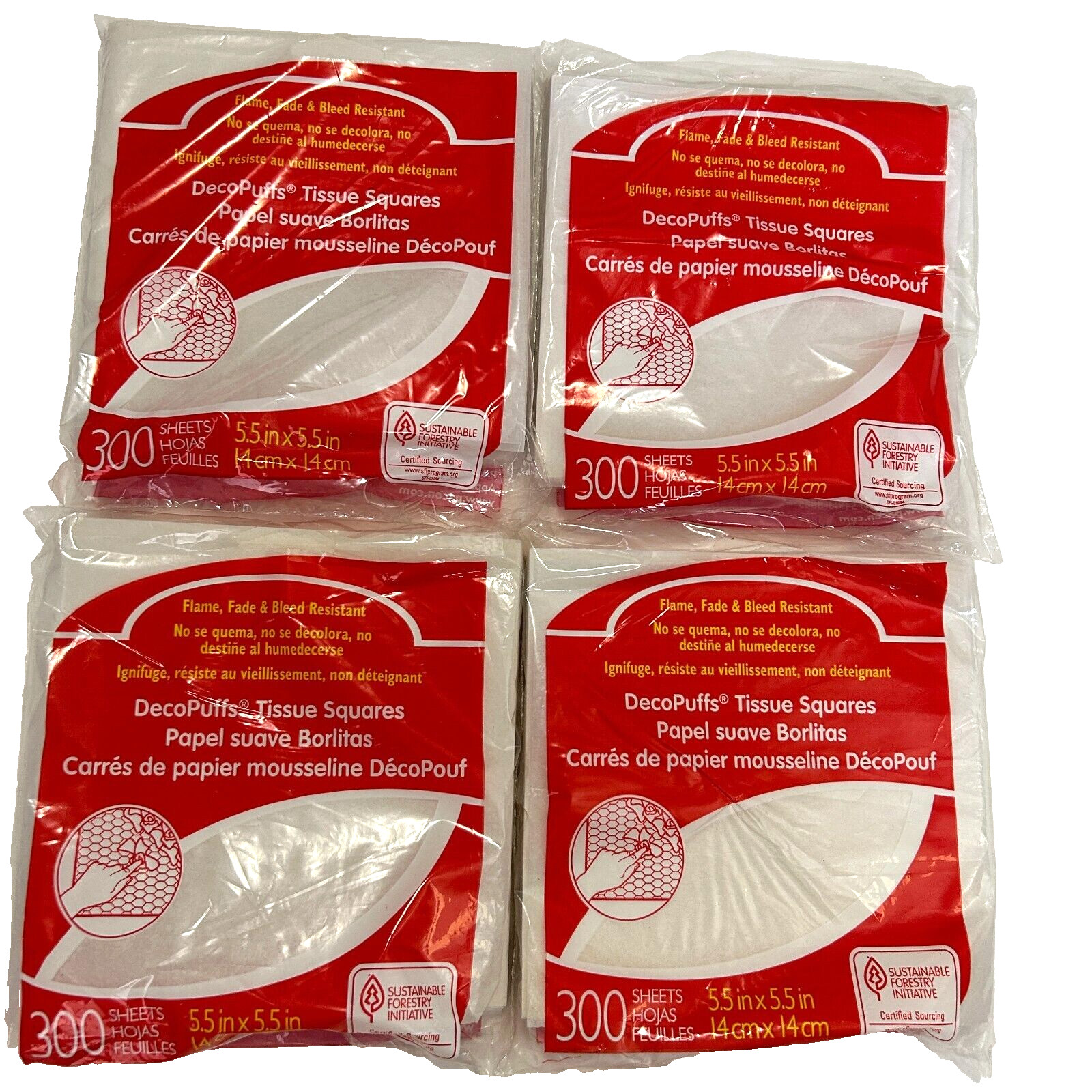 Lot of 4 DecoPuffs Tissue Squares Packs 5.5" x 5.5" x 300ea Crafts White New