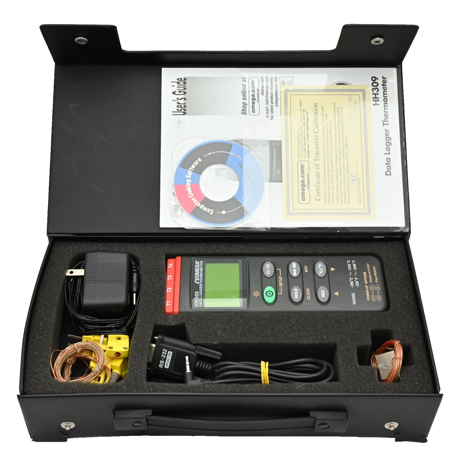 Omega HH309 Four-Channel Data Logger Thermometer w/ Case and Accessories