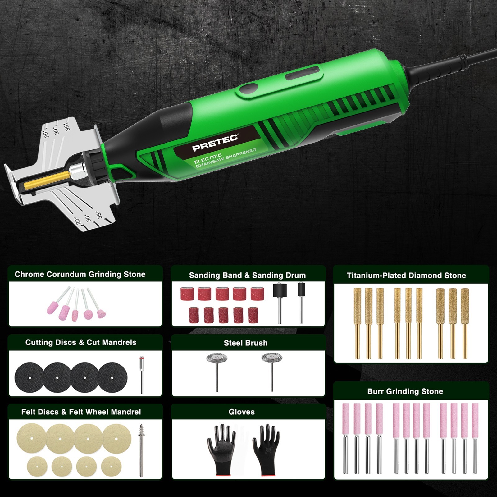 Electric Chainsaw Sharpener Kit 54PCS with Diamond Wheels & Adjustable Angle