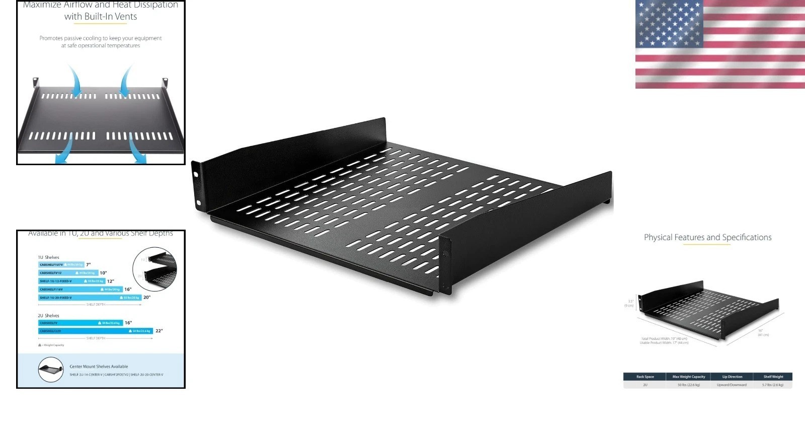 Versatile 16" Deep Rack Mount Shelf - 50lb Capacity